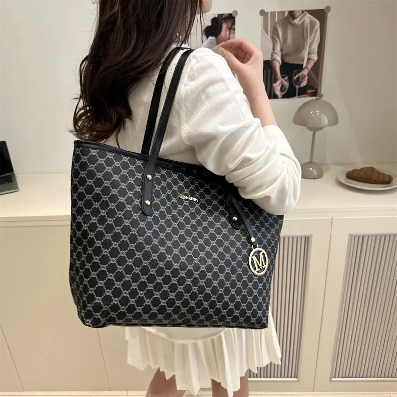 Black PU leather shoulder bag with sewing thread details, shown with grey, brown, and white colour options.