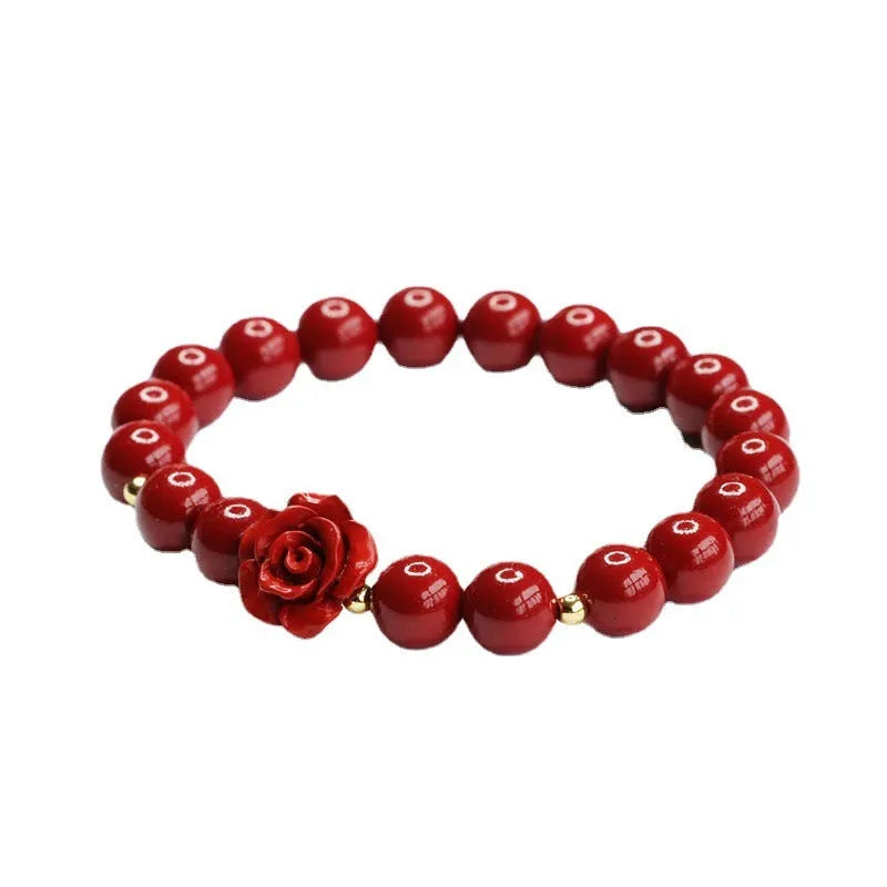 Purple gold sand rose bracelet made from natural cinnabar with 8mm beads.