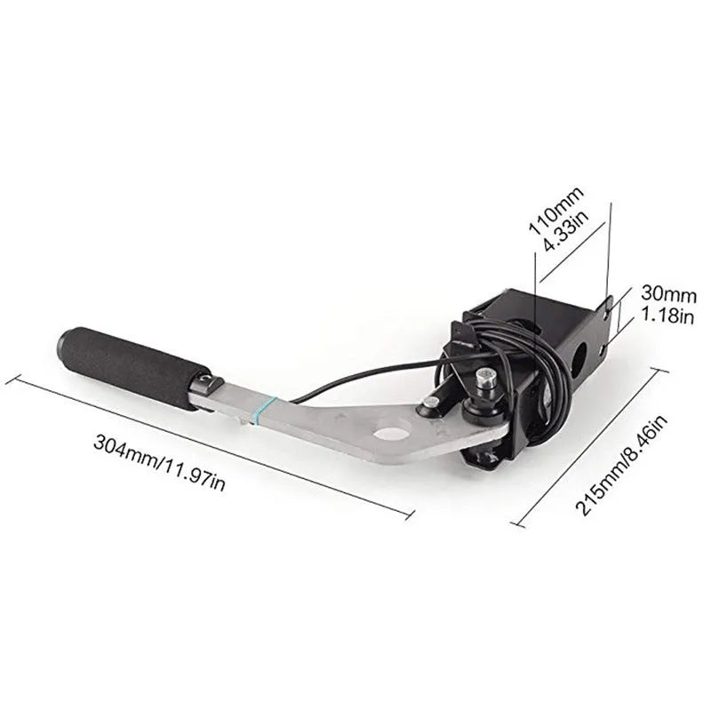 USB sim handbrake with red finish, Hall sensor, CNC aluminium body, and stainless steel mounting fixture