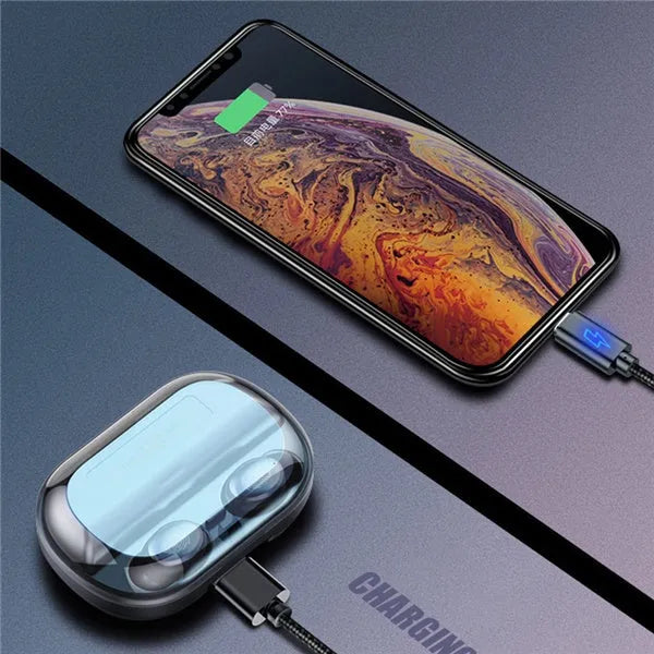 V11 Bluetooth earphone with digital display touch controls and 4000mAh charging storage box in black