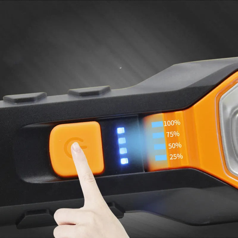 Multifunctional COB work light with LED, ABS housing, dry battery and USB rechargeable versions