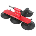 Bicycle suction cup roof rack made of aluminium alloy and rubber in red and black on a car roof