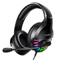 Black wired gaming headset with microphone, sound control, and foldable ear cups