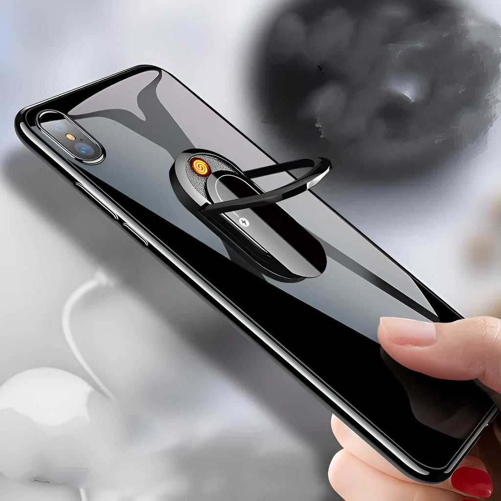 Finger buckle USB rechargeable cigarette lighter in black ice finish with metal body