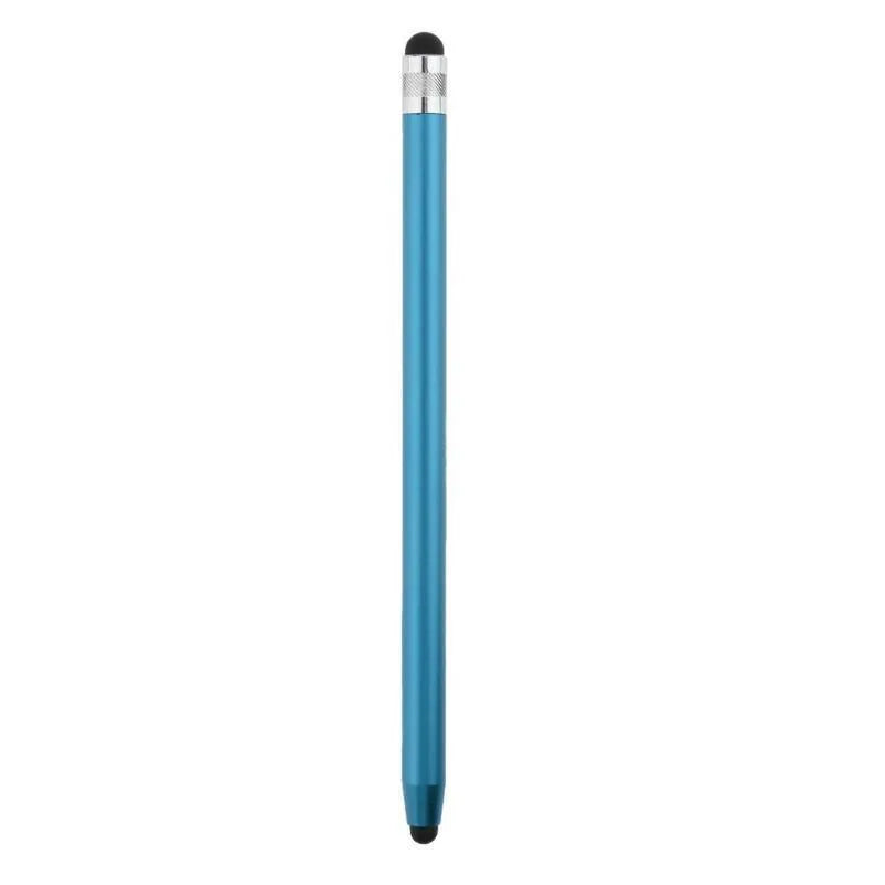 Double head stylus pen with metal body and two silicone tips, 14cm long, in silver finish