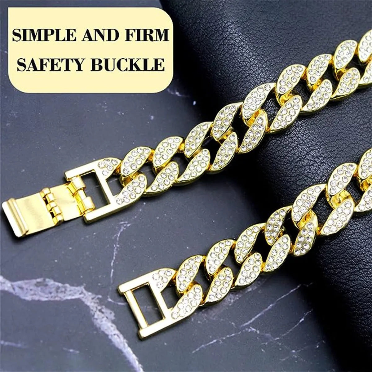 Pet dog collar necklace with diamond-style detailing, Cuban link chain, gold or silver, 20cm to 70cm