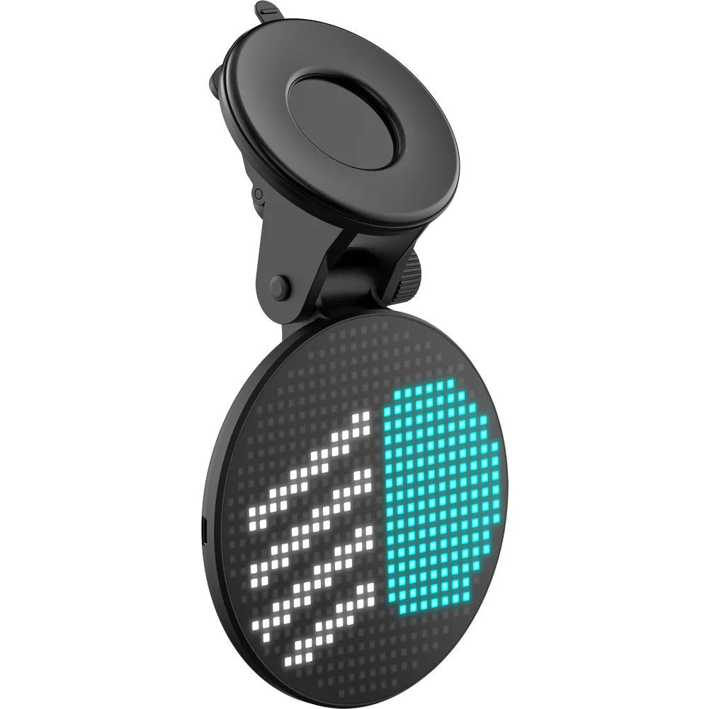 Car round Bluetooth display showing RGB 7 colour LED expressions with black housing and 512 lattice resolution
