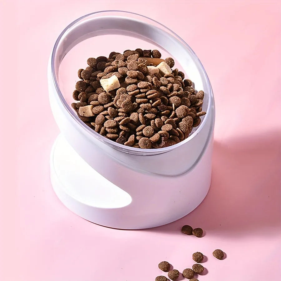 White elevated tilted cat food bowl for neck protection and anti-vomit feeding