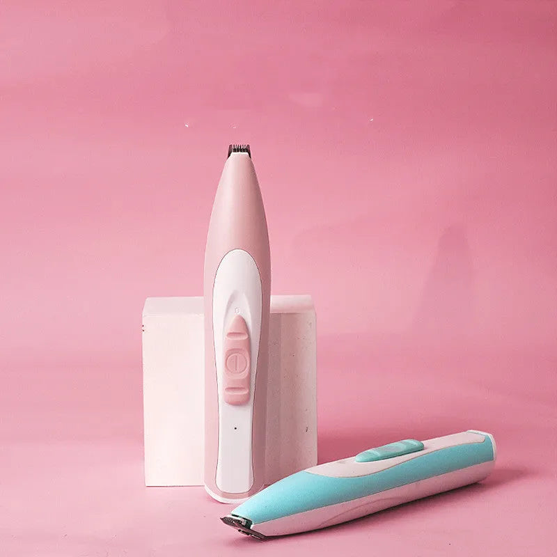 Pink pet foot hair trimmer with USB charging for grooming dog and cat paws