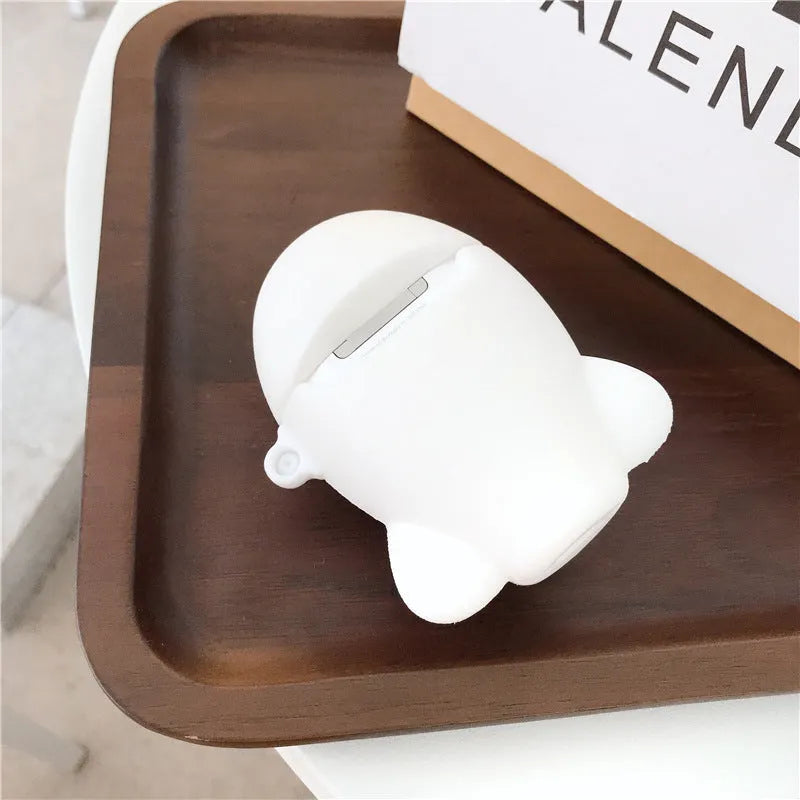 Silicone flip case with cartoon aeroplane design and hook for Apple AirPods 1 and 2.