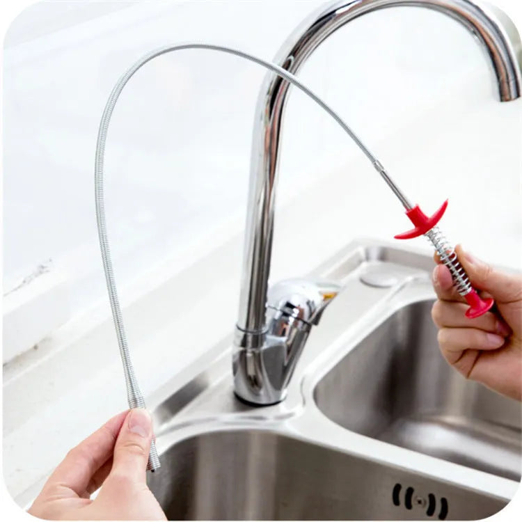 Flexible 60cm long sewer dredger spring cleaning tool with a grip handle for unblocking sink drains.