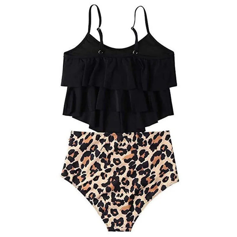 Ruffled bikini swimsuit in polyester with colour options black green rose red sizes S M L XL