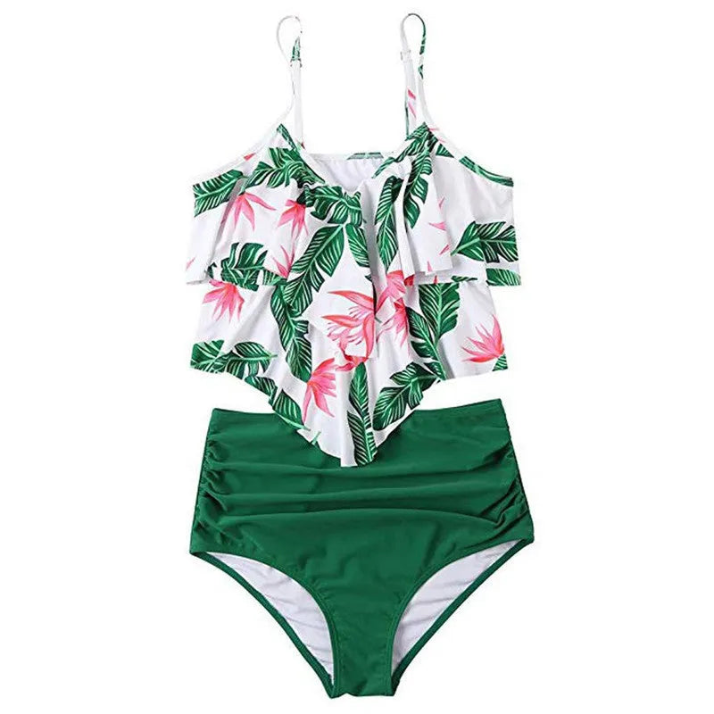 Ruffled bikini swimsuit in polyester with colour options black green rose red sizes S M L XL