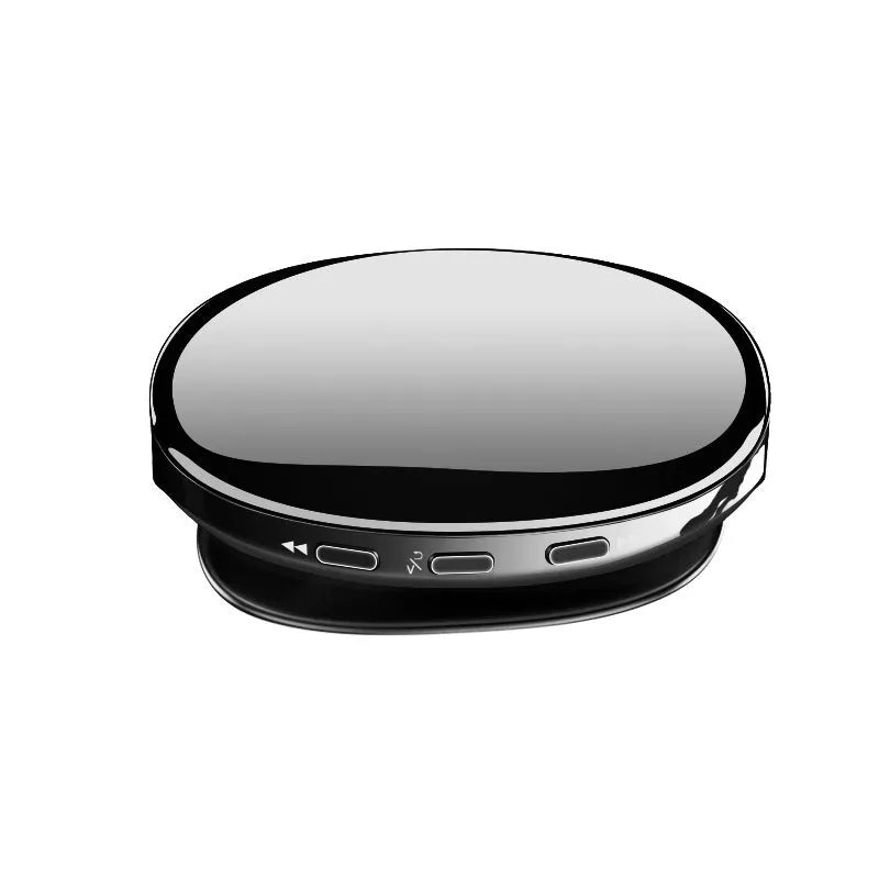 Blue Bluetooth MP4 music player with OLED screen showing track info, beside headphones.