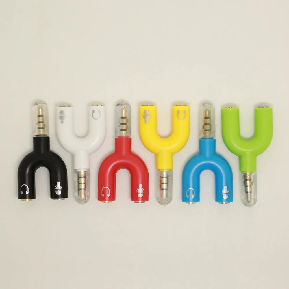 3.5mm audio splitter adapter in six colours with gold-plated connections