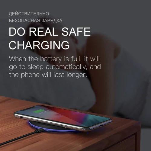 Black 10W 5W wireless charger pad with ABS PC body and Micro USB cable