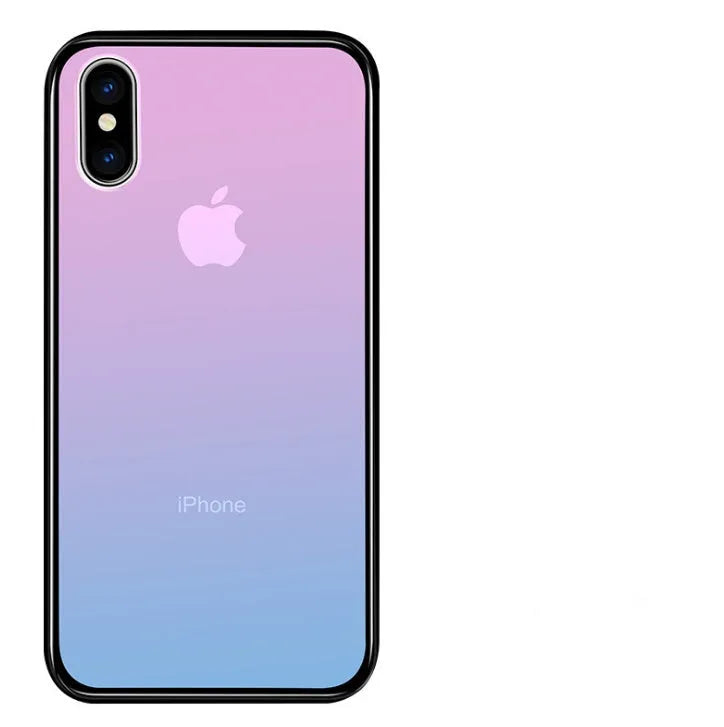 Gradient tempered glass shockproof phone case for iPhone with aurora finish and soft TPU bumper