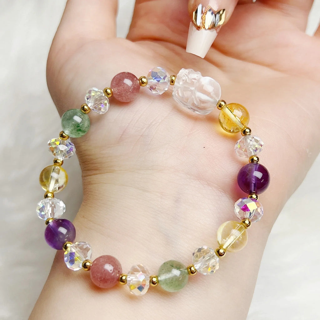 Handmade crystal bracelet with Phoenix Nine Tail Fox animal zodiac charm on adjustable band.