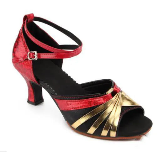 Ladies Latin dance shoes leather stiletto sandals soft bottom colour matching Champagne Gold Red Silver sizes 34-42