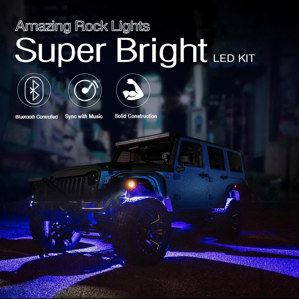Undercarriage LED RGB atmosphere light with eight CREE lamp beads in aluminium housing showing blue illumination pattern