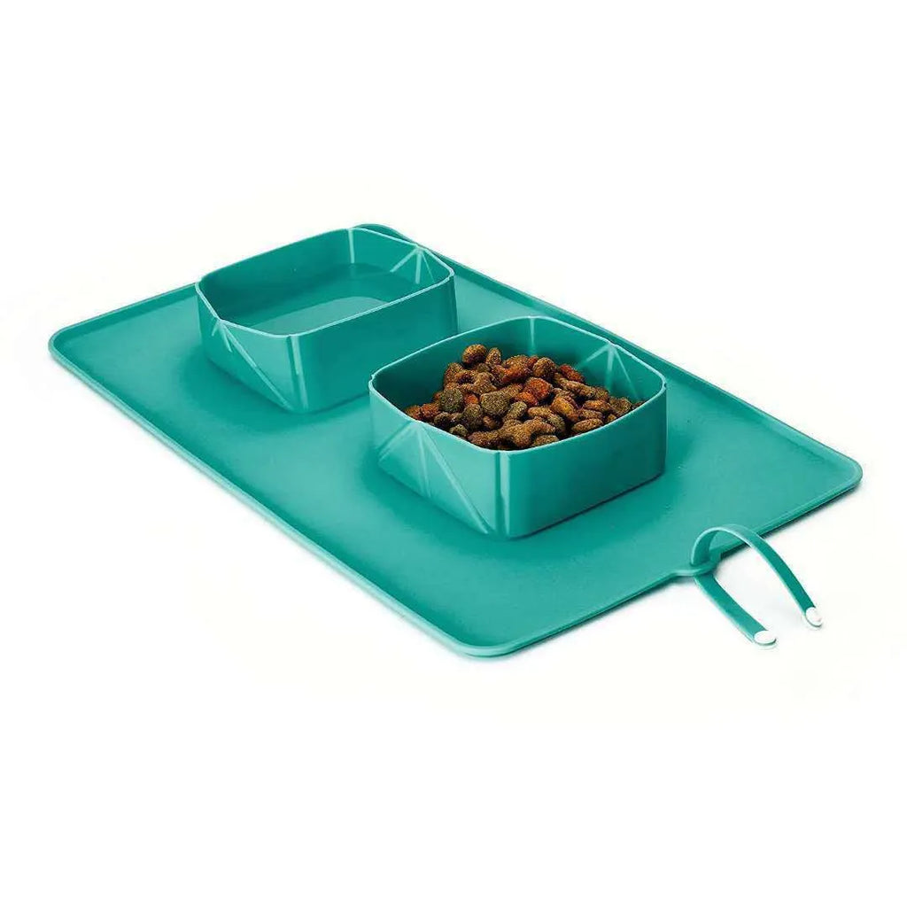 Silicone folding pet bowl non-slip collapsible travel dog cat bowl 390x235x50mm black blue grey