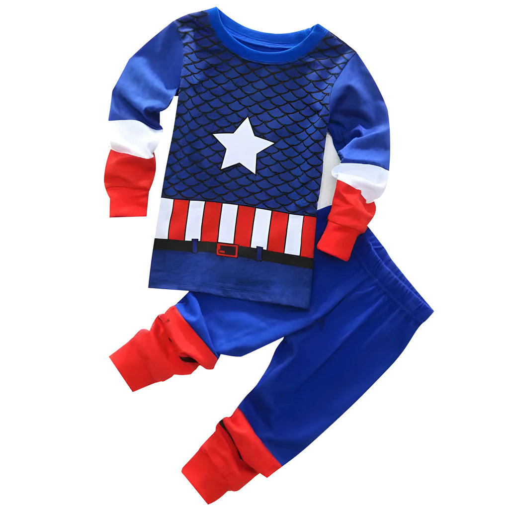 Boys cotton long sleeve pyjamas with cartoon pattern in navy blue