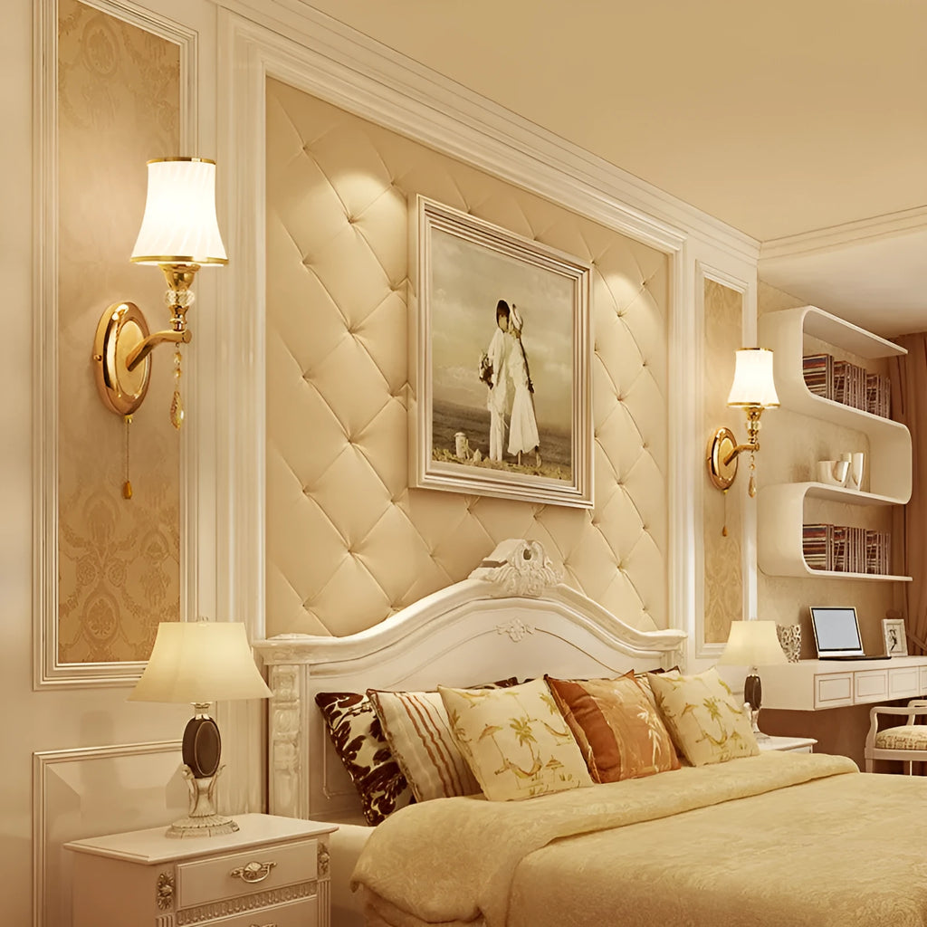 European-style glass wall lamp mounted on a wall, shown in a single head configuration.