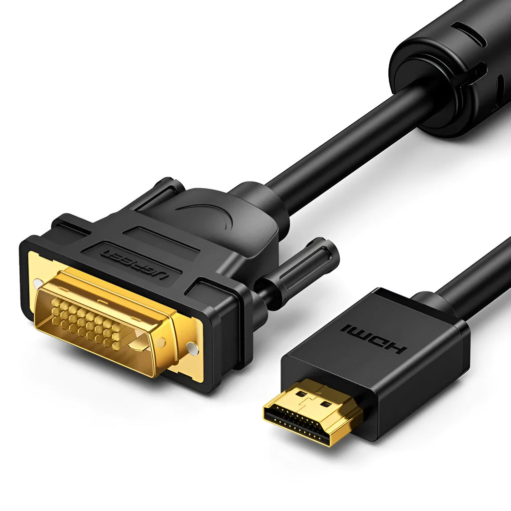 HDMI converter adapter cable on a green background, showing connector detail and available length options