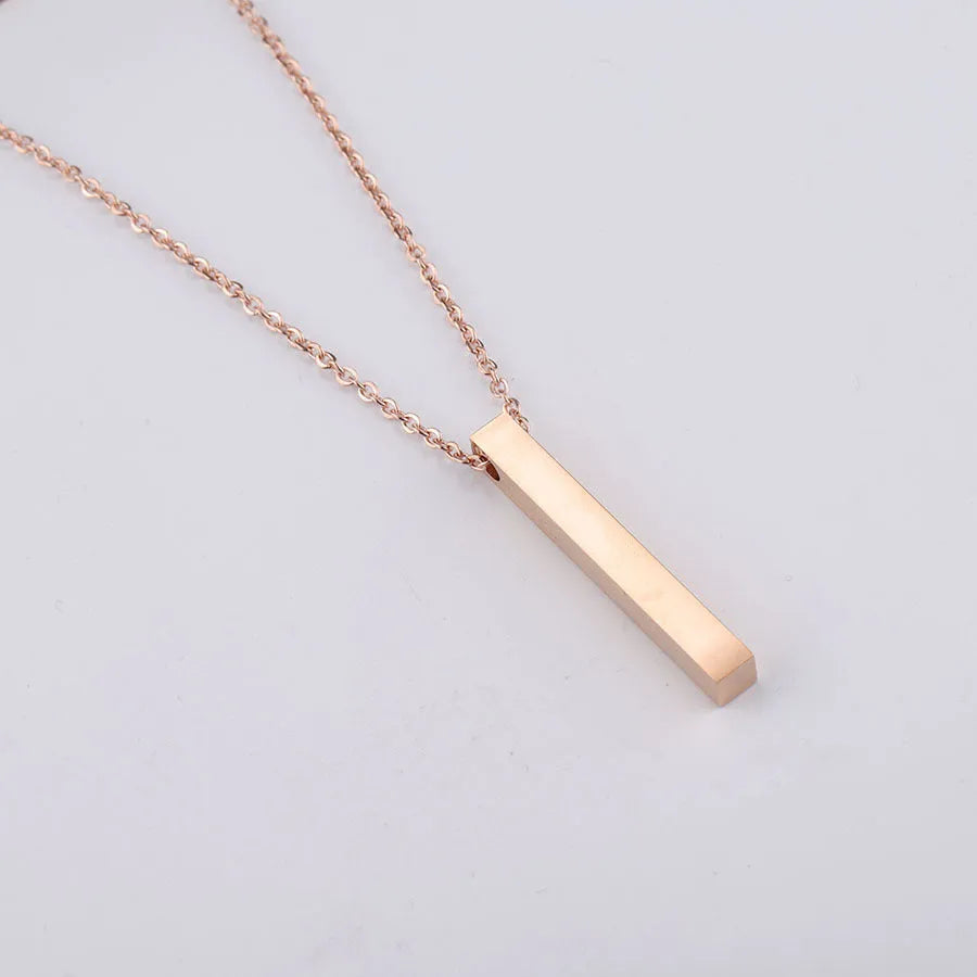 3D engraved bar necklace on adjustable stainless steel link chain in gold colour plated finish