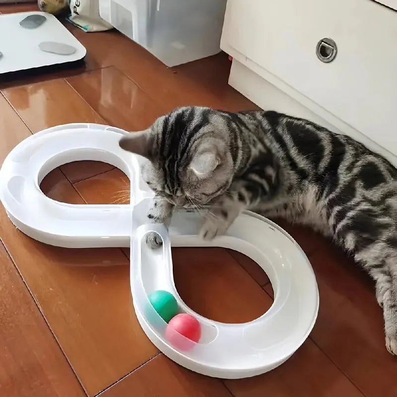 Interactive cat turntable track toy with spinning balls for feline entertainment