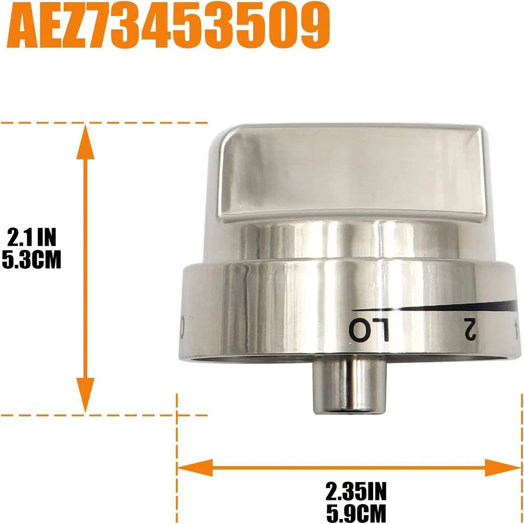 Silver metal oven stove knob assembly with 5.3cm circular diameter