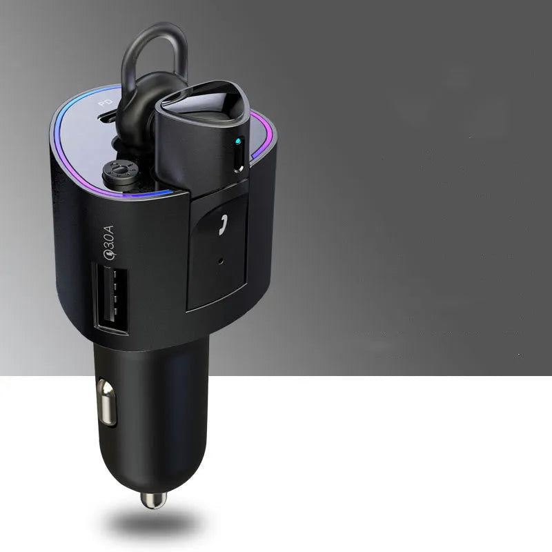Two In One Car Charger Super Fast Charging USB and Type-C outputs ABS black finish 4.5x4.4x10.5 cm