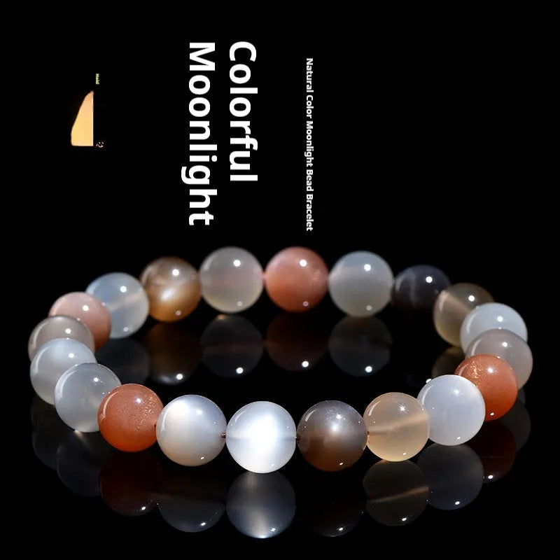 Natural colourful moonstone unisex bracelet with 8mm beads in a single circle.