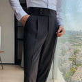 Straight-leg casual polyester trousers on a hanger, shown in a solid colour.