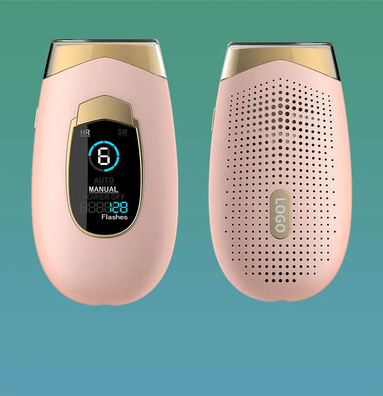 Home laser hair removal equipment in DH4 beige with handset, goggles, and power adapter on a tabletop