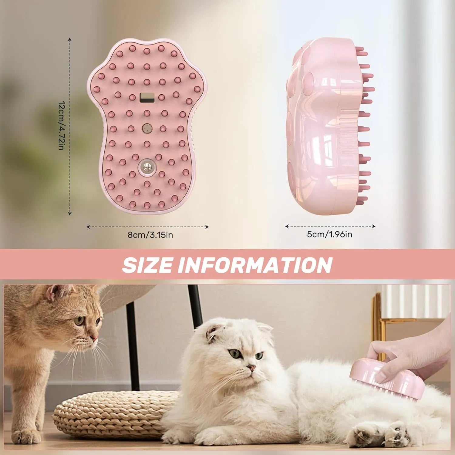 Blue 4-in-1 self-cleaning cat steam brush with silicone bristles and rechargeable spray bottle