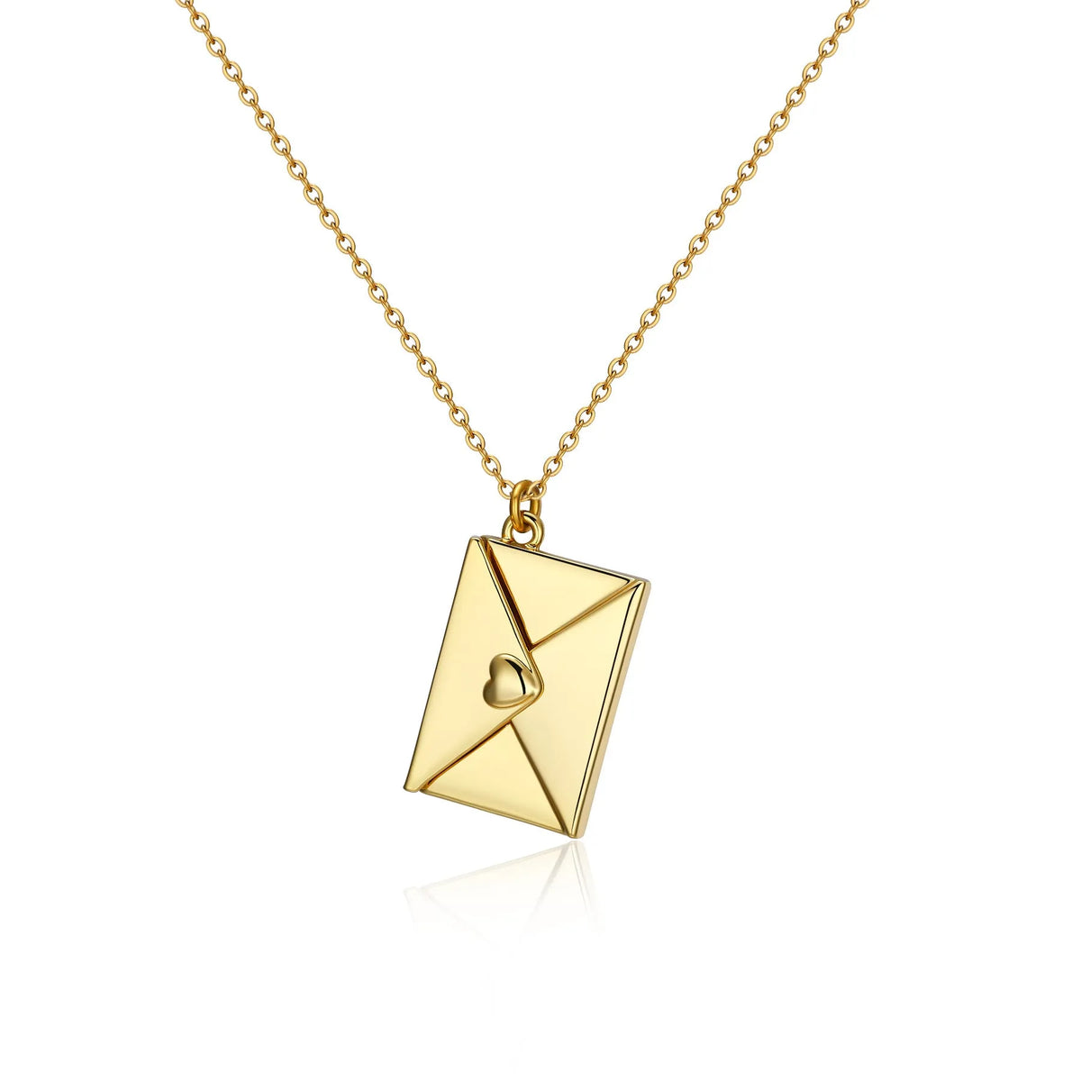 Envelope necklace with carved love letter pendant, cross chain, titanium steel and copper, gold steel or rose gold