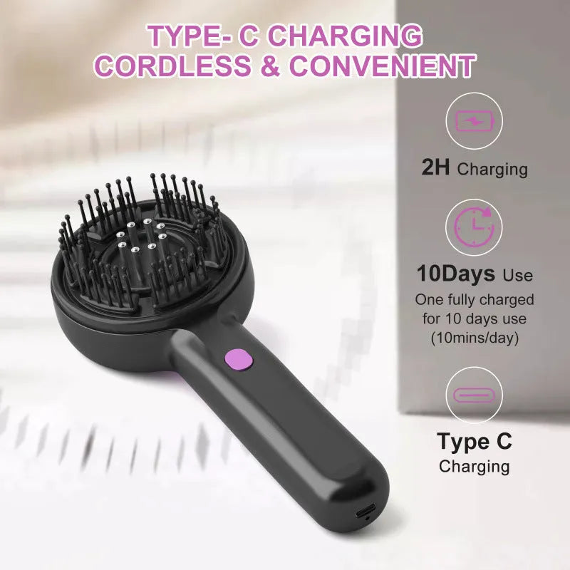 USB-powered anti-leak hair brush and head massager in black, grey, or red colours