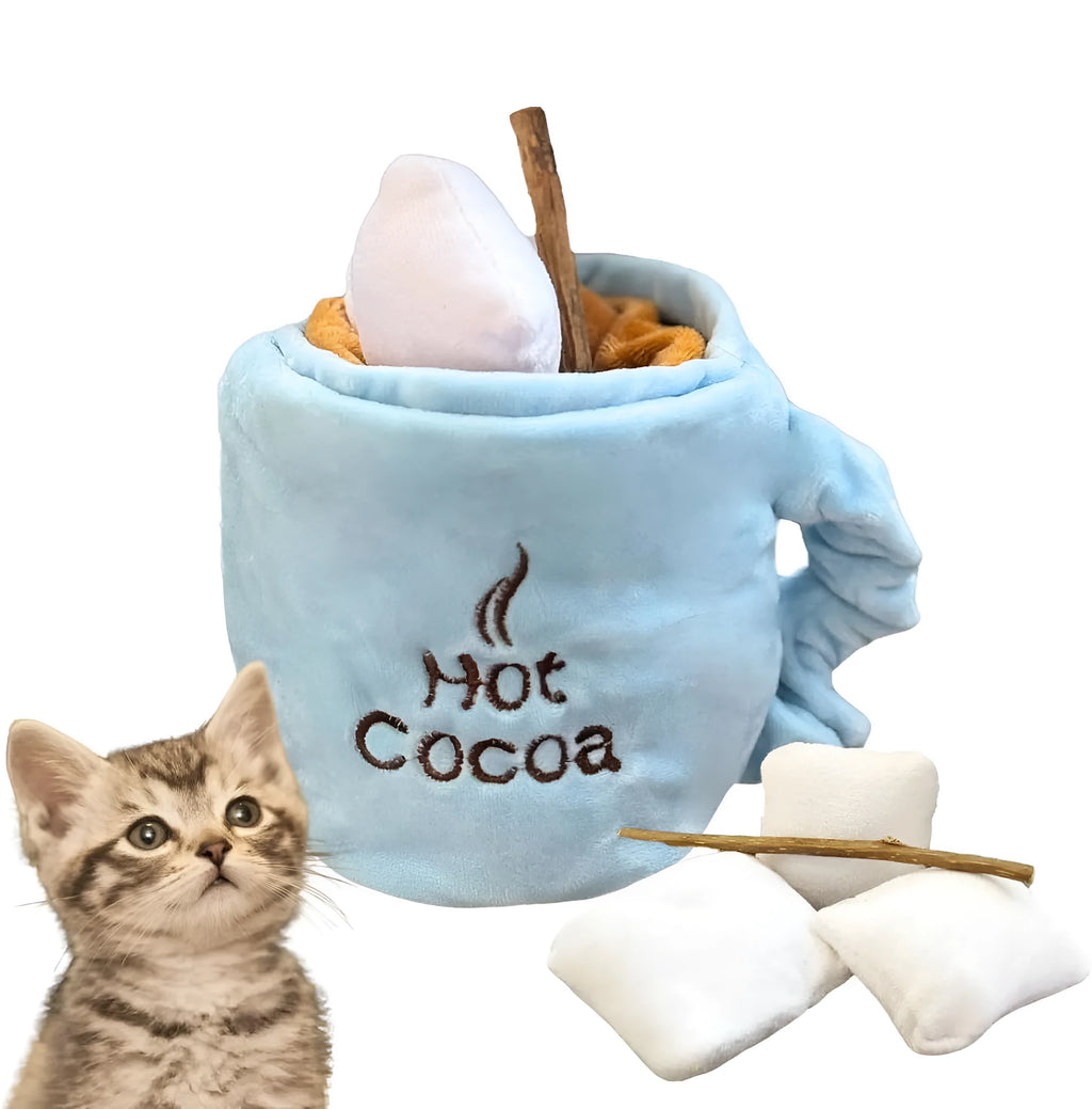 Blue interactive cat toy set with catnip, silvervine sticks, crinkle paper and squeaky toys for indoor cats