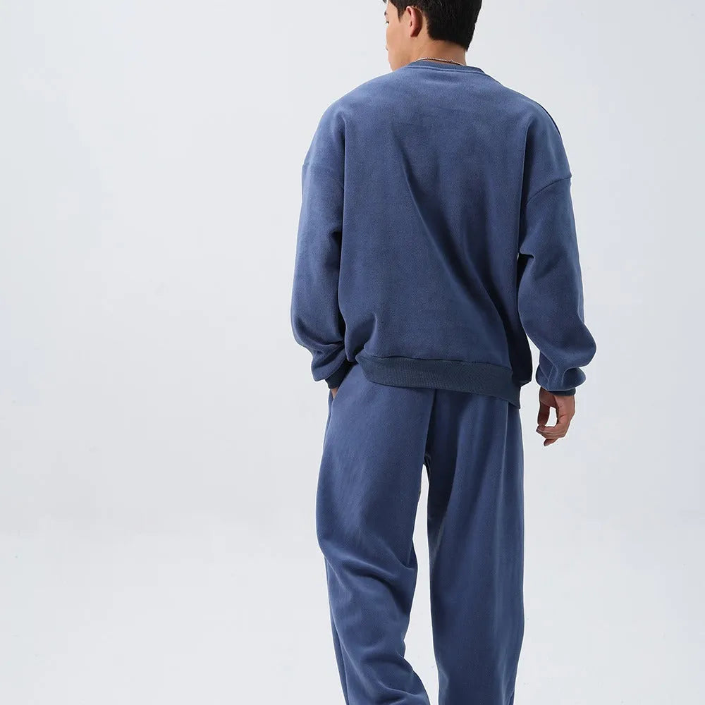 Men's polar fleece sports suit with long sleeve coat and padded trousers in double-sided shake fabric