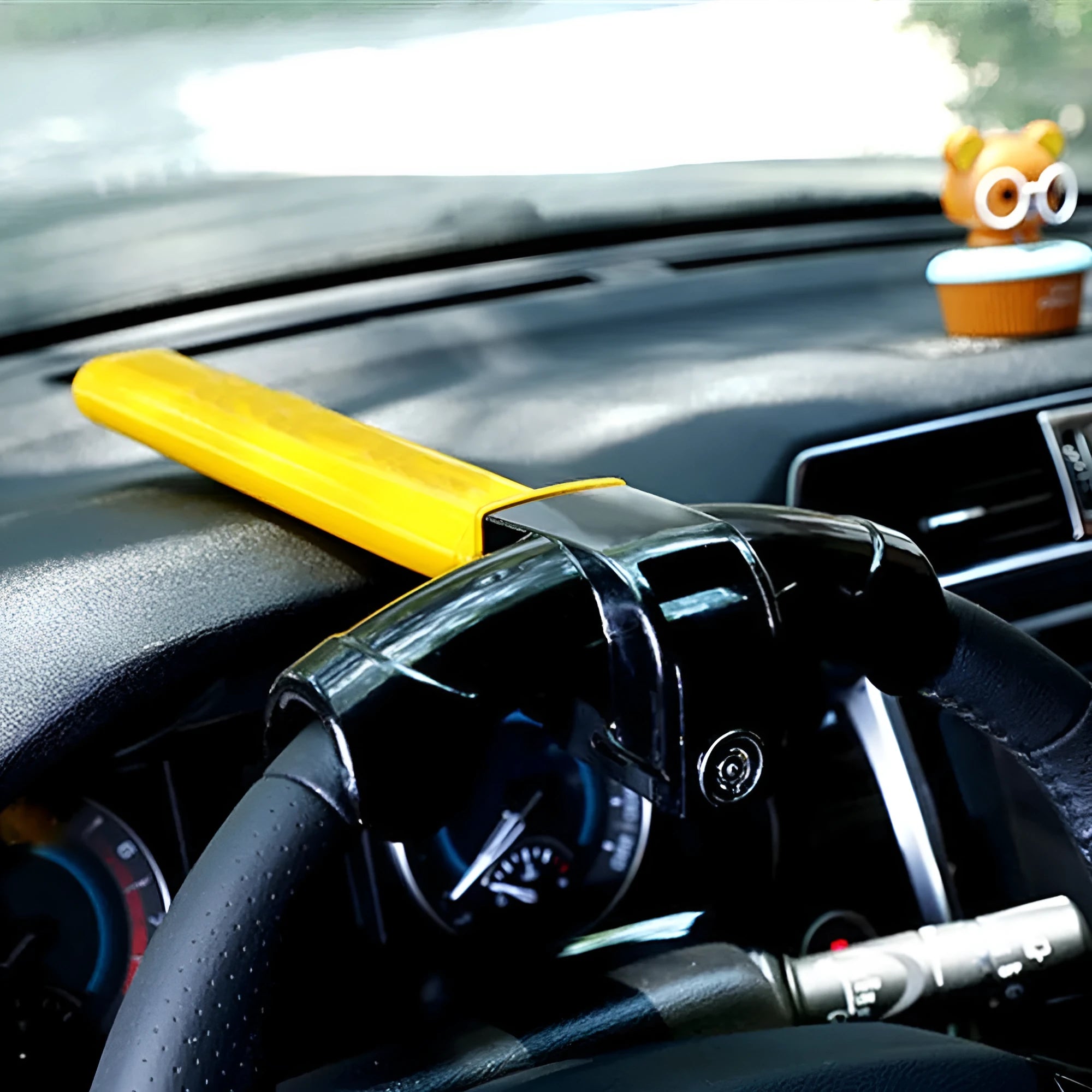 Yellow alloy steering wheel T-lock anti-theft device for general cars, 38 cm length