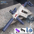 Electric automatic water gun in blue and pink with large capacity tank for continuous spray outdoor play