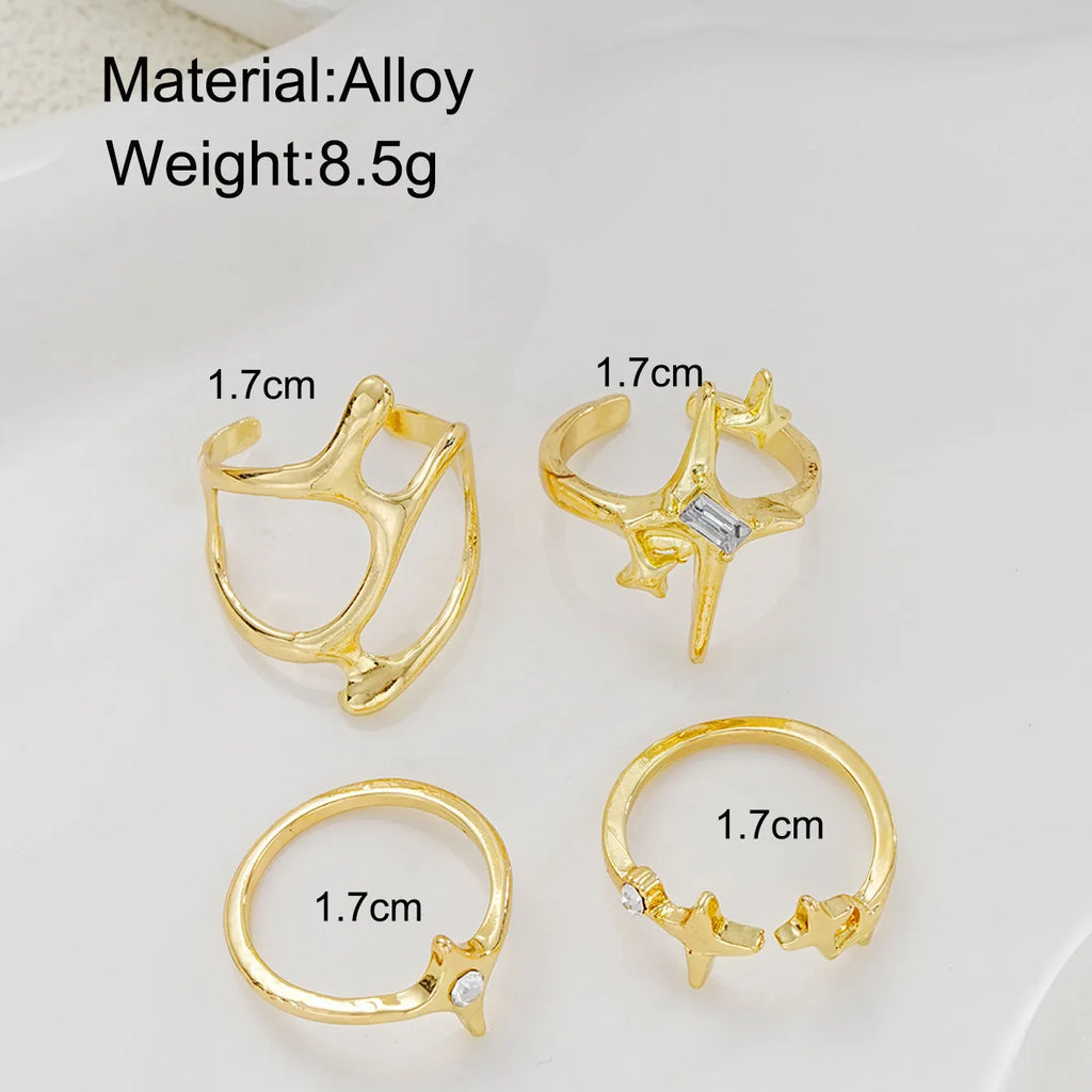 Geometric metal lava line four-piece ring set for women, electroplated mixed material, 4 Set colour, 8.5g