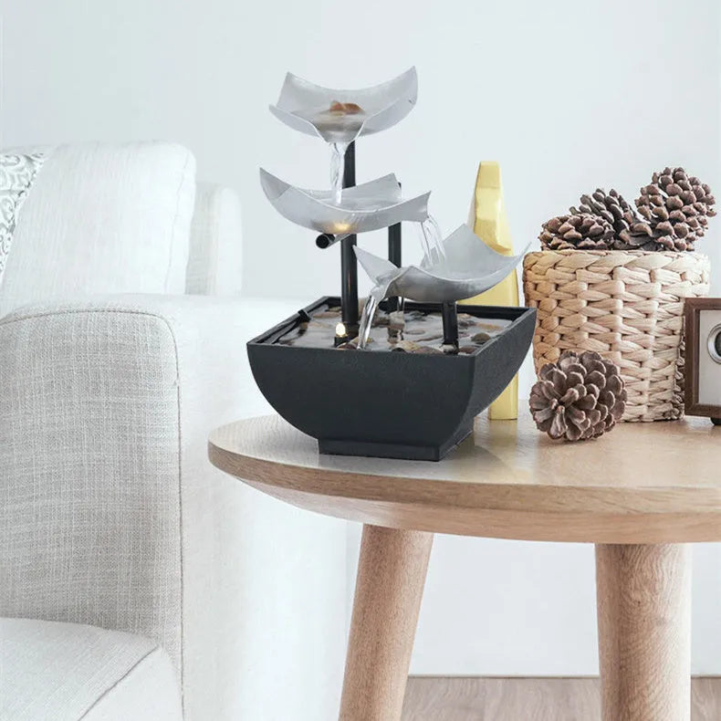 Desktop flowing water fountain ornament with alloy plastic construction and colour plating finish in JR001 colour