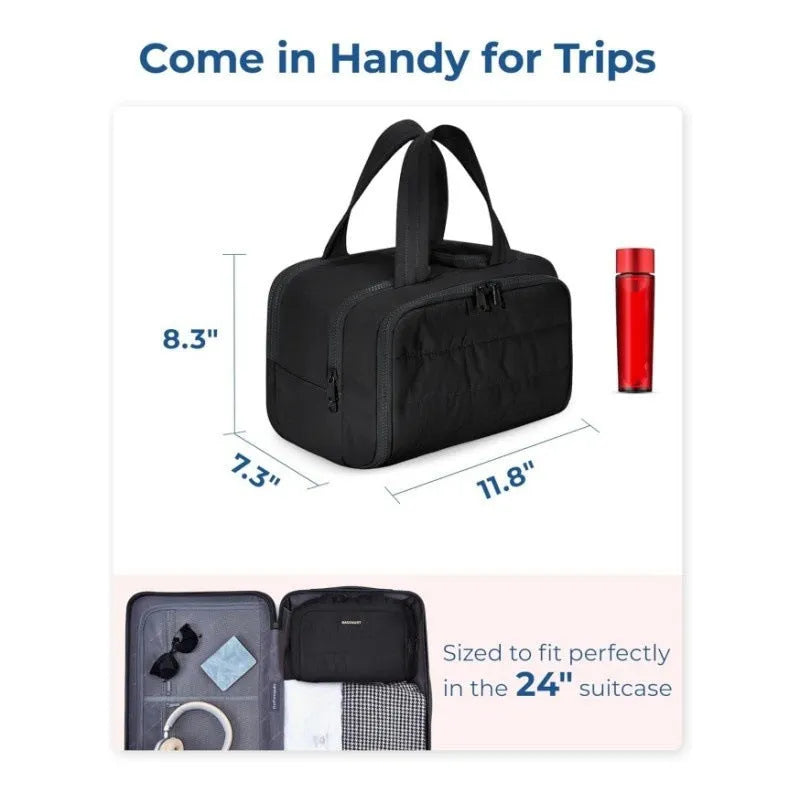 A large, open-topped lightweight travel toiletry bag in a choice of colours, showing its spacious interior.