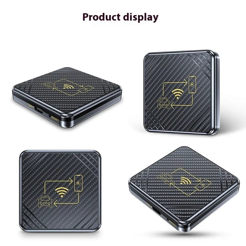 CarPlay to wireless adapter box for Android Auto with USB connection in gold and white colours