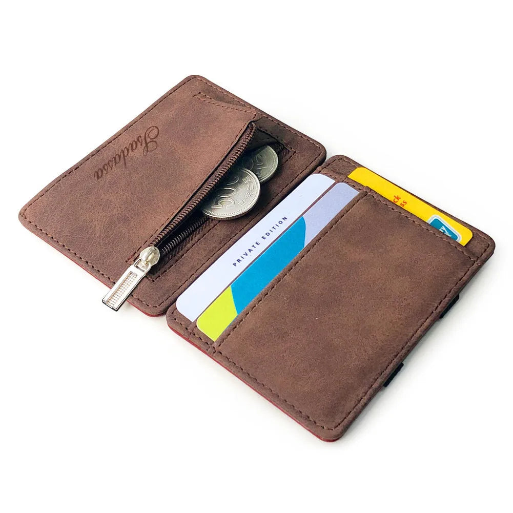 Korean style matte leather magic wallet with coin pocket in horizontal square shape