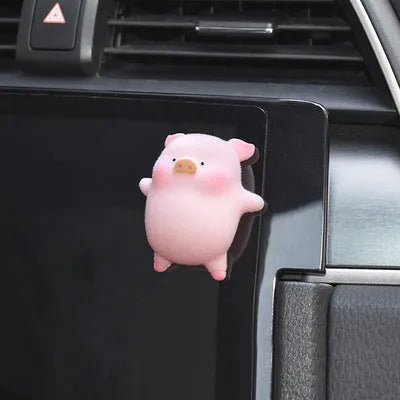 Small resin cartoon pig figurine car accessory for dashboard or mirror decoration