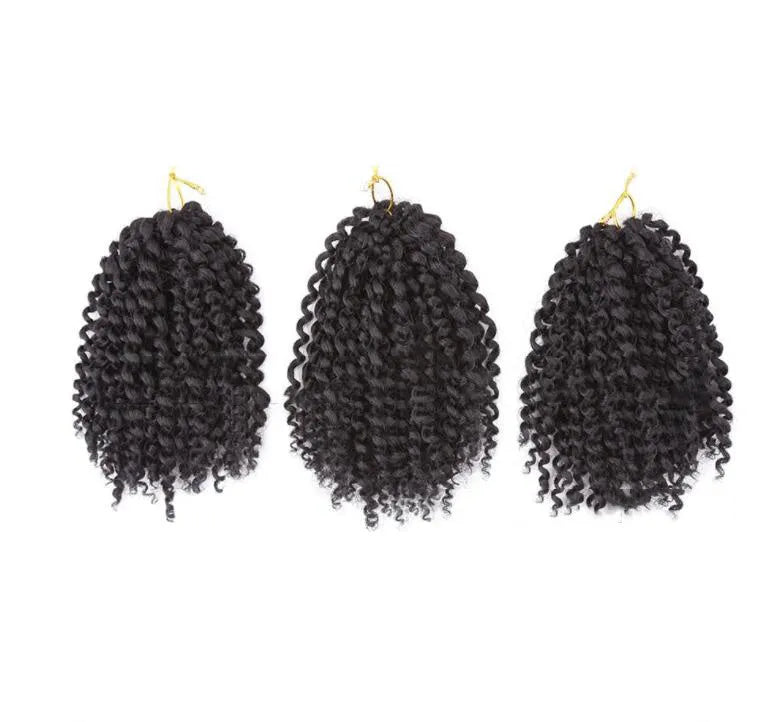 Crochet hair extension wig in black, 8 inches long, 3 strips with 60 roots, braiding style