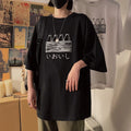 Printed Hong Kong style loose fit short sleeve t-shirt in black, front view